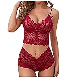 Reizwäsche für Sex Damen Mollig Erotische Dessous Frau Sexy Damen Outfit Babydoll Pyjama Teddy Negligés Jumpsuit Lingerie Nachtkleid Unterwäsche Damen