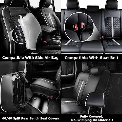 Image of Carlimeki Leather Seat Covers Custom Fit for Tacoma Gen 3rd (2016-2023) | For Double & Crew Cab only - Fits SR, SR5, Limited, TRD Pro, TRD Sport, TRD Off-Road, Trail Special Edition - Fully Covered