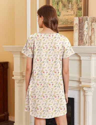 Image of Ekouaer Cotton Nightgowns for Women Short Sleeve Sleepshirts Soft Sleepwear