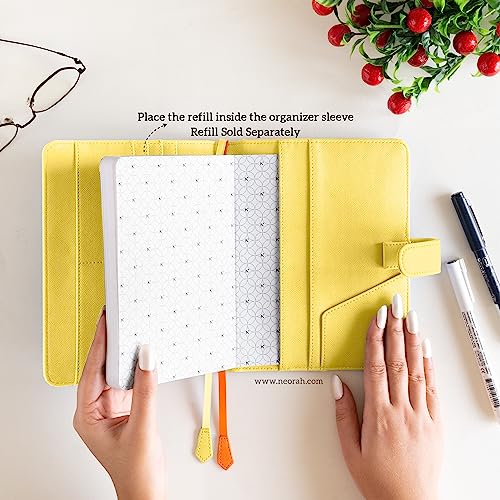 Image of NEORAH - B6 Notebook SLEEVE with SNAP Button - [ SLEEVE ONLY ]|Vegan Leather|Office Diary Holder with Penloop| 2 Front & 1 Back Pocket | 6 Card Slots |2 BookMarks - Fits any B6 Softcover - YELLOW