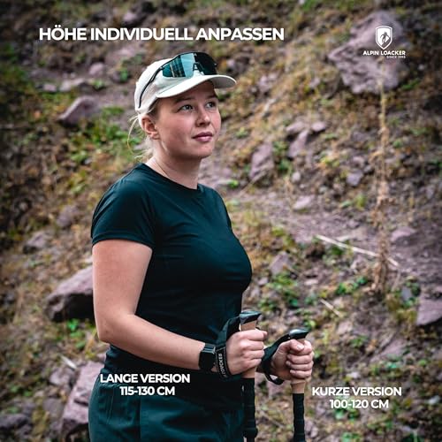 ALPIN LOACKER Wanderstöcke faltbar Aluminium mit Korkgriff I Nordic Walking Stöcke Damen I Leichte Faltbare Trekkingstöcke Teleskop für Bergsport, 115-135 cm