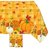 Set of 2 Fall Plastic Tablecloths Pumpkin Maple Leaf Table Covers Fall Plaid Disposable Tablecloths