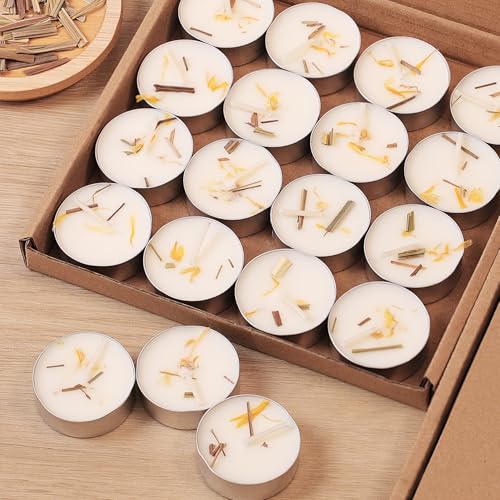 Velas perfumadas de citronela para exteriores, paquete de 64 velas de té blancas de 4 horas, vela de té 100% natural de cera de palma, sin parafina, velas votivas perfumadas para uso en interiores y