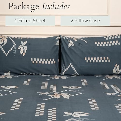 Image of Amazon Brand - Umi Cotton Fitted Bedsheet, Queen Size 78x60 Inches, Elastic Fit Bed Sheet, 10 Inch Deep Pocket, Soft Breathable Bedding, Durable Easy Care, with Pillow Cover-Ashwood Classic