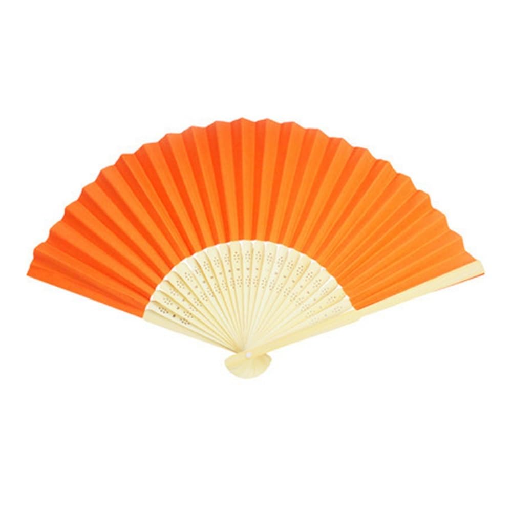 Jobaojiang Personalized Engraved White Folding Elegant Paper Fan With Bag Portable Supplies(Orange,20pcs with bag)