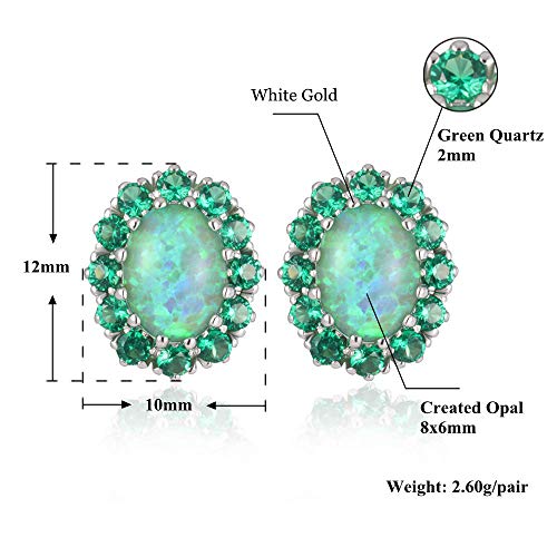 CiNily Sterling Silver or White Gold Plated Opal Stud Earrings With Orange Garnet/Green Quartz Birthstone Earrings Hypoallergenic Jewelry Gift for Women 10mm-12mm 6