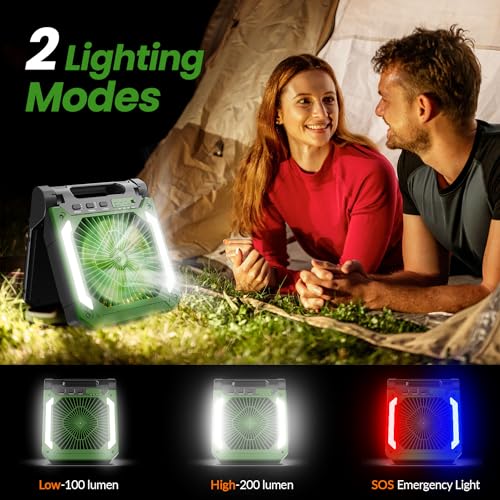 20000mAh-Rechargeable-Solar-Camping-Fan-with-Led-Lantern-3-Speeds-Cordless-Battery-Powered-Portable-Fan-with-PowerBankTimer-Hanging-Hook-Quiet-Desk-Fan-for-Tent-Hurricane-Worksite-Green