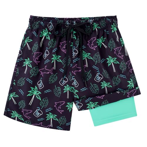 Cozople Boys Swim Trunks Compression Liner Swim Shorts Quick Dry Bathing Suit with Boxer Brief Swimwear 2-20T