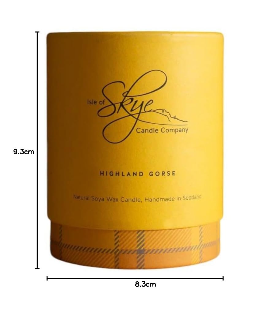 Isle of Skye Candle Company Highland Gorse Große Kerze, natürliches Sojawachs, handgefertigt in Schottland, Premium-Duftkerze, einzigartige Schottenkaro-Verpackung, 45 Stunden Brenndauer