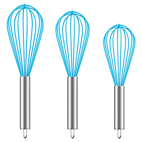 Ouddy Siliconen garde set 8 "+10"+12", draad garde keuken wisk gardes voor koken, mengen, kloppen, roeren, blauw