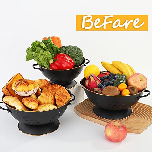 Metal Colander Set Of 2, Strainer Basket With Handles Perfect For Spaghetti, Pasta, Berry, Vegetable, Fruit, Solid Base Powder Coated Self-Draining Kitchen Colander Bowel, 3.5 & 5 Qt, Matte Black #TOP6