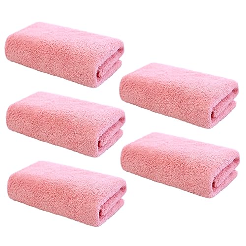 WOFASHPURET 5PCS Face Washing Towels Soft Makeup Washcloths for Women Fleece Design Easy to Clean for Home and Travel Use Pink