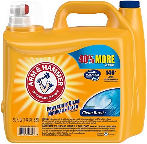 Arm & Hammer Liquid Laundry Detergent, 140 loads Clean Burst 210 Fl Oz, Packaging May Vary