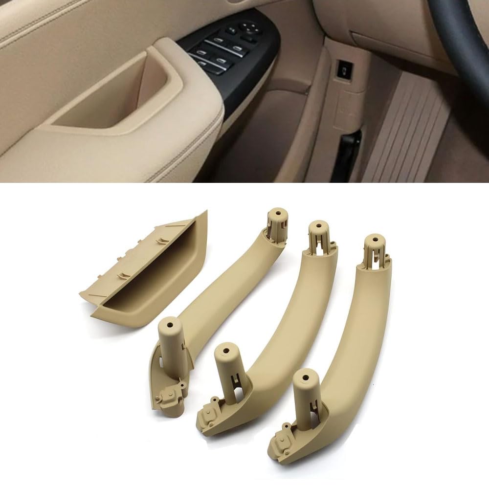 Goodithy 4PCS Front Left Door Armrest Cover Handle Kit Beige Interior Driver Side Armrest Panel Inside Inner Handle Trim Replacement for BMW X3 X4 F25
