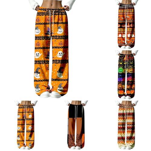 Baggy Sweatpants,Halloween Pajama Pants For Women Pumpkin Ghost Print Cozy Sleepwear Soft Lounge Bottoms Pjs *Yellow Small - image 1