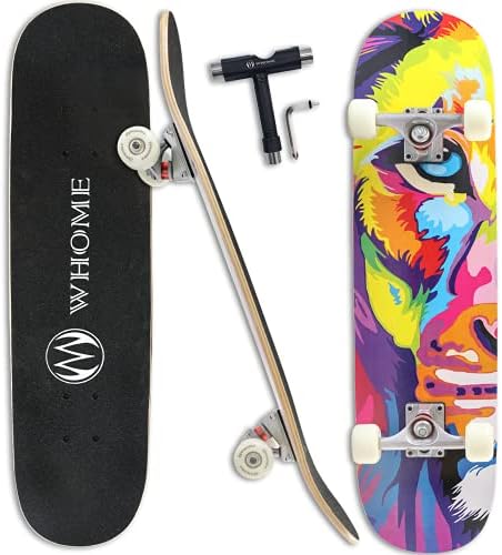 WHOME Pro Skateboards for Adult/Kid Girl/Boy Beginner/Pro - 31"x8" Standard Skateboard Complete 8-ply Alpine Maple Deck ABEC-9 Bearings inkl. T-Tool