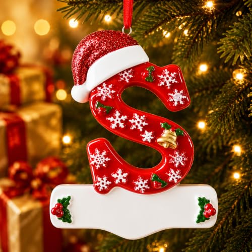 Image of Bemaystar 3D Resin Letter Christmas Ornaments, Hand Painted Initial Christmas Tree Ornaments, Premium Holiday Decoration for Family Christmas Tree Decor, Ornaments for Christmas Tree, S