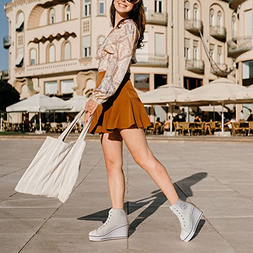 Mei MACLEOD Women's Canvas Shoes High Heel Wedge Sneakers High Top Sneakers Casual Lace Up Shoes for Teen Girls College Student2