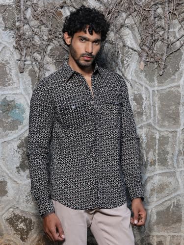 Image of Thomas Scott Men Slim Fit Pure Cotton Corduroy Floral Printed Semi-Formal Shirt