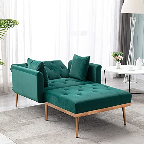 image for SLEERWAY Velvet 2 in 1 Chaise Lounge Chair Indoor, Modern Single Sofa 