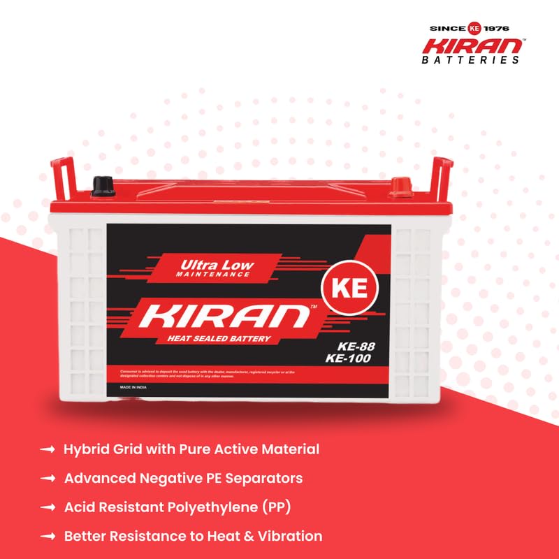 Image of KIRAN BATTERIES Commercial Battery | Advance Battery for Home, Office, Shop & Industrial Use | Long Backup & Low Maintenance High Performance | Leak Resistant | 60 Months Warranty (12V 90Ah)