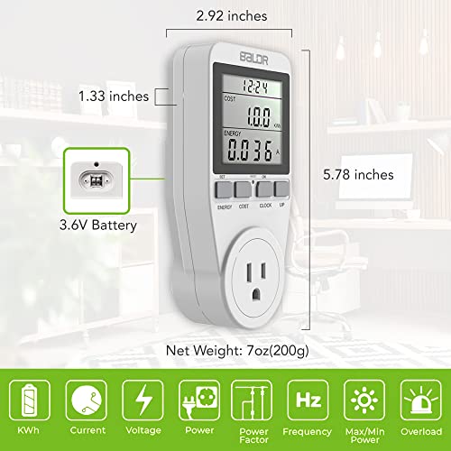 Baldr U.s. Electricity Usage Monitor For Home - Kilowatt Meter Sockets - Watt Meter That Plugs Into Appliances To Measure Energy Usage - Home Energy Monitor With Easy To Read Display - Single Tariff #TOP2