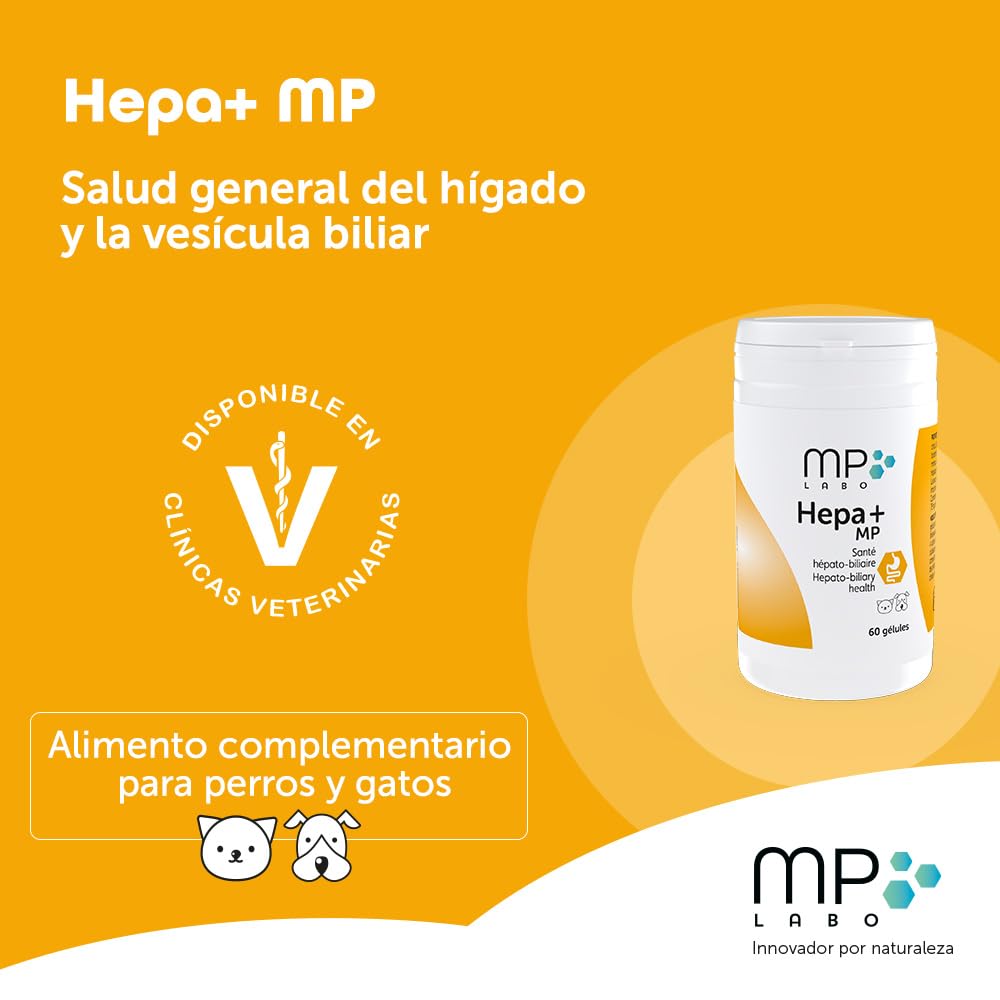 MP Labo Hepa + MP 60 cápsulas para proteger las células hepáticas y el buen funcionamiento del hígado y los conductos biliares en perros y gatos, contiene cardo mariano, ahumado y antioxidantes