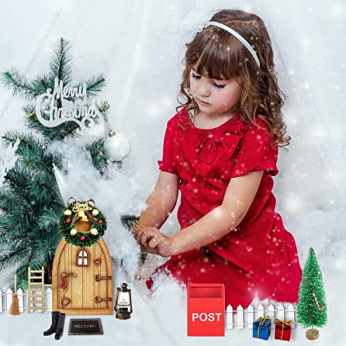 Aniepaa Gnome Door Christmas, Gnome Door Nissedor with Accessories, Christmas Gnome Door Set, Gnome Door Christmas Tree Wreath Wooden Ladder Gnome Broom Rubber Boots Carpet Miniature Garden Furniture (16 Pieces) - Image 8