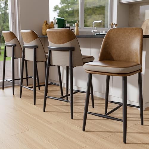 Image of GXJ Brown Counter Height Bar Stools Set of 4, Dual Textured Seats