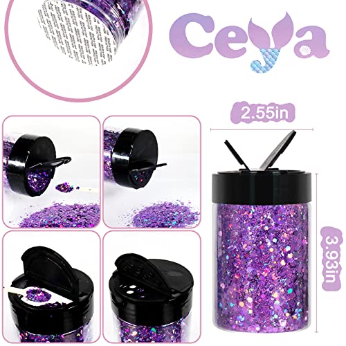 Ceya Holographic Chunky Glitter, 4.2Oz/ 120G Light Purple Craft Glitter Powder Mixed Chunky & Fine Flakes Iridescent Nail Sequins For Nail, Hair, Epoxy Resin, Tumblers, Slime, Painting, Festival Decor #TOP3