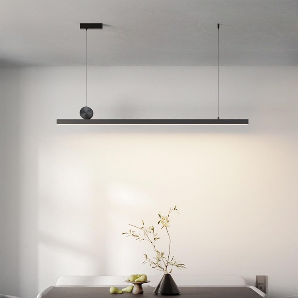 Plafonnier LED moderne noir à suspension linéaire 3000K, suspension en aluminium givré avec décor de sphère for le couloir de la salle à manger du salon, exposition d'art(100cm)
