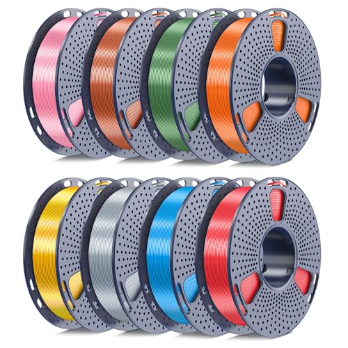 Image of SUNLU Silk PLA+ Filament 1.75mm Multicolor 250gx8, Silky Glossy PLA Plus 3D Printer Filament Bundle for Bambu Lab 3D Printers, Gold+Silver+Red+Bronze+Copper+Blue+Pink+Orange