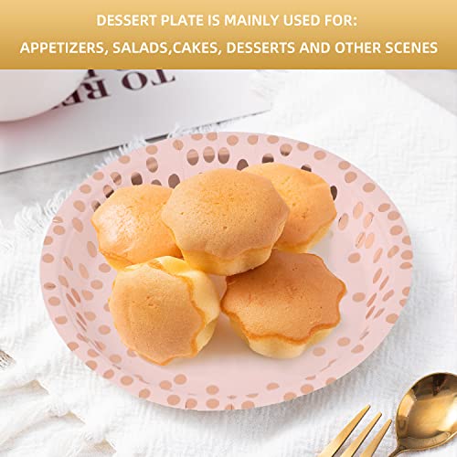 Cenlbj Pink & Rose Gold Dots Party Paper Plates, 50 Pcs Disposable Party Supplies Dessert Paper Plates For Birthday Party Wedding Bridal Shower Party Supplies (7 Inches) #TOP5