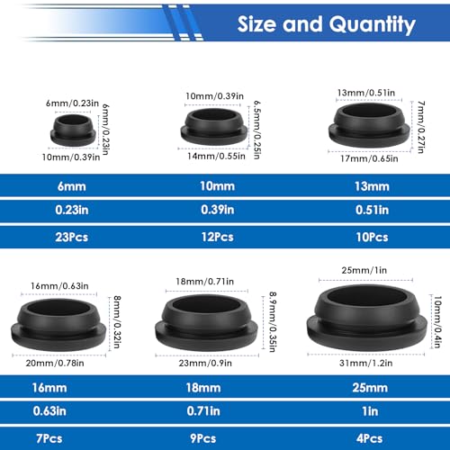 Image of smseace 65Pcs Rubber Plugs for Round Holes 6-Sizes 1 inch 3 /4 inch 5 /8 inch 1 /2 inch 3 /8 inch 1 /4 inch Assorted Sizes Rubber Plugs for Furniture,Offices,Kitchens
