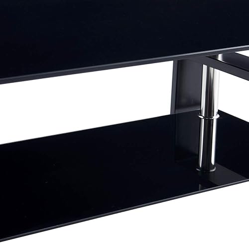 Miniatura 9 de Mesa de centro rectangular de cristal, mesa de té moderna con estante inferior, mesas centrales de 2 niveles para sala de estar, mesa de vidrio