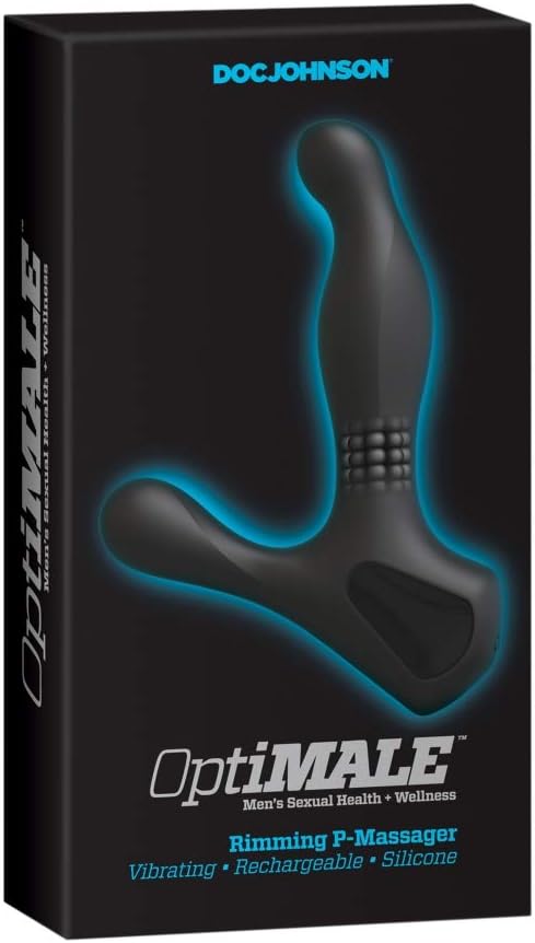 Doc Johnson OptiMALE™ - Rimming P-Massager - Rechargeable Silicone Prostate Massager - Perineum & Shaft Feature 10 Vibration Functions, Spinning Beads Provide Rimming Sensation - Black