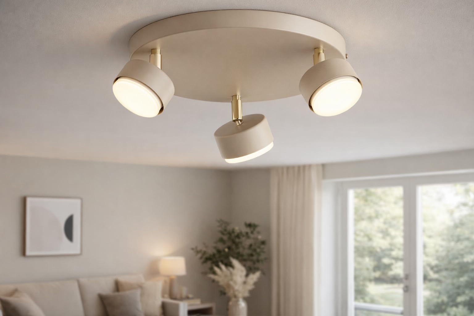 Deckenleuchte 3-flammig GX53 Beige – Moderne Spot-Leuchte im Loft Design für Wohnzimmer, Küche & Büro (ohne Leuchtmittel)