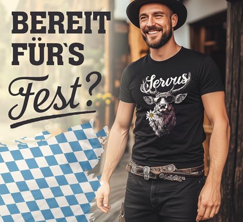Neverless Herren T-Shirt Hirsch Modern Lustig für Volksfest in Bayern Servus Hallo Fashion