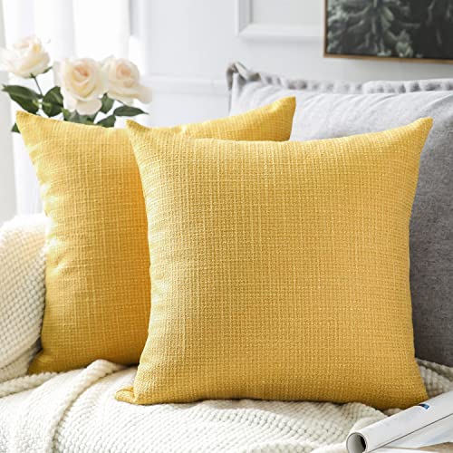 Artscope Cushion Covers Set of 2 Linen Decorative Square Pillowcases Pillow Covers 45x45cm for Home Decor Sofa Bedroom Car (Yellow, 18x18)