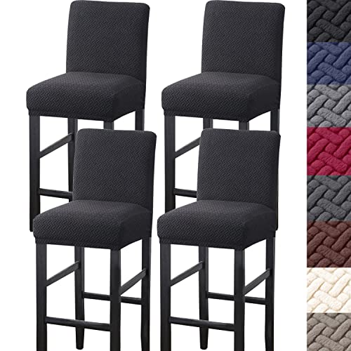 HFCNMY Bar Stool Covers,4 Pack Stretch Bar Stool Covers with Backs Jacquard Bar Stool Chair Covers Barstool Covers Slipcovers with Back Pub Counter Stool Chair Covers with Elastic Bands Black