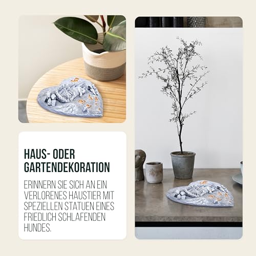 Happilax Schlafende Hunde Stein Dekoration, Kunstharz, Grabstein für Haustiere, Erinnerungsgeschenk, Trost, Heilung, wasserfest, Qualität - Grabschmuck wetterfest - Grau