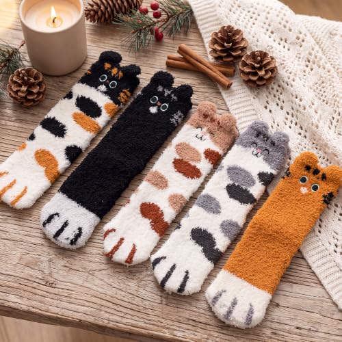 Image of Foaincore 10 Pairs Fuzzy Socks for Women Cozy Fluffy Warm Soft Slipper Socks Thick Winter Gifts for Adult Gifts(Cat,Multicolor)