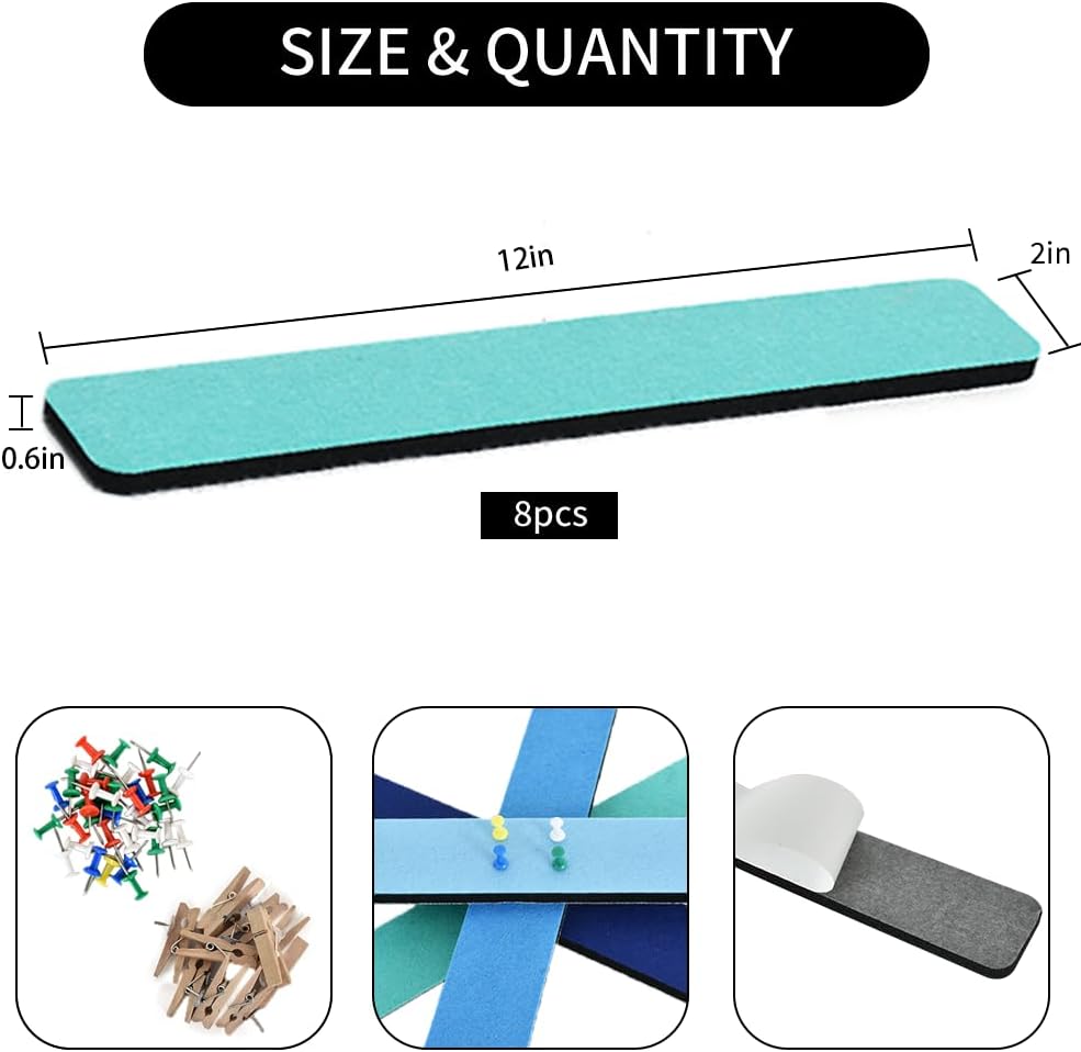 Vuzvuv 8Pcs Cork Bulletin Board Strips for Wall Office-Sea Blue image 2