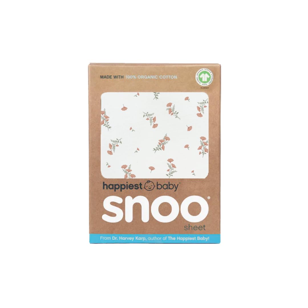Happiest Baby SNOO Bassinet Fitted Sheet - 100% Organic Cotton Nursery Bedding - Fits SNOO Sleeper Crib Mattress (Ivory Wildflowers)