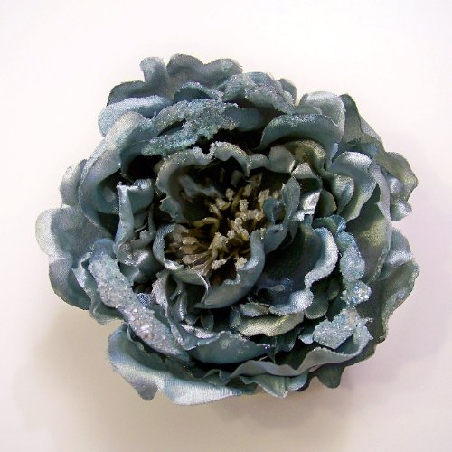 Glitter Peony Artificial Flower Hair Clip/Pin Brooch, Aqua