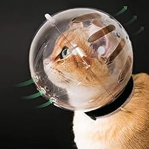 Cat Transparent Muzzle with Breathable Hood, Adjustable Kitten Astronaut Helmet Prevent from pet Biting Chewing Grooming Hoqqf, Ball Mask for Aggressive CatXL