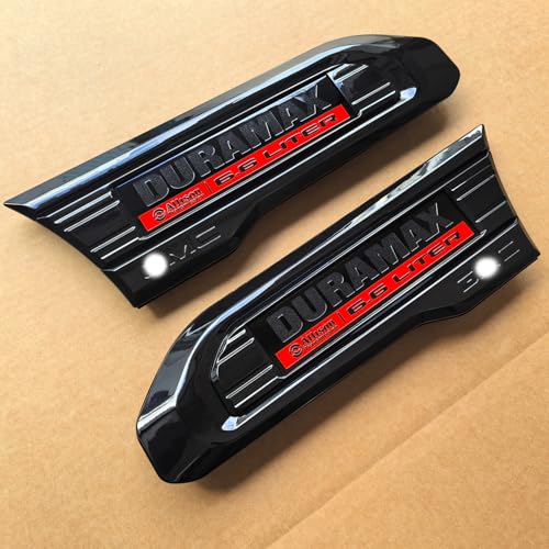 Image of 2pack OEM 2020-2023 Duramax 6.6L Liter Allison Diesel Vent Emblem Right Left 3D Nameplate Badge Replacement for Sierra 2500HD 3500HD 84586287 84586288 (Gloss Black Red)