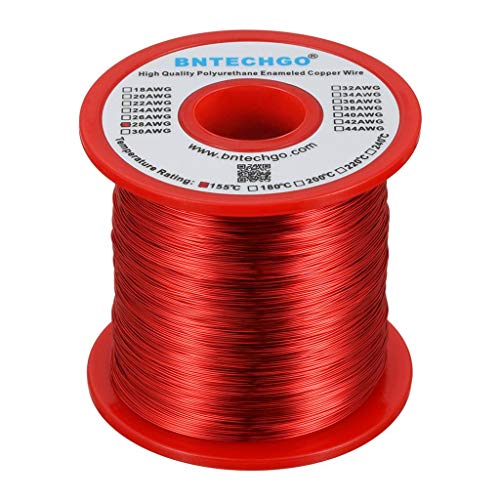 Image of BNTECHGO 28 AWG Magnet Wire - Enameled Copper Wire - Enameled Magnet Winding Wire - 1.0 lb - 0.0122 inch Diameter 1 Spool Coil Red Temperature Rating 155℃ Widely Used for Transformers Inductors | 28 Gauge Enameled Copper Coil Wire Widely Used For Transformers, Inductors, Speakers, Electromagnets, Educational Experiments