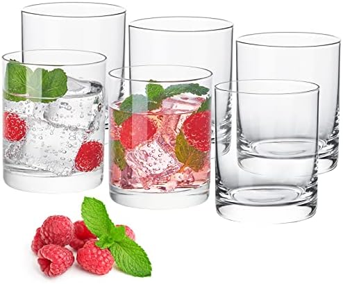 FAIRCRAFT Heat-Resistant Drinking Glasses Set of 6 Double Fashioned Glass Lowball Tumblers 13.5oz Made From Premium Borosilicate All Crystal-Clear Water Cups, Mixed Drinkware For Daily Use…