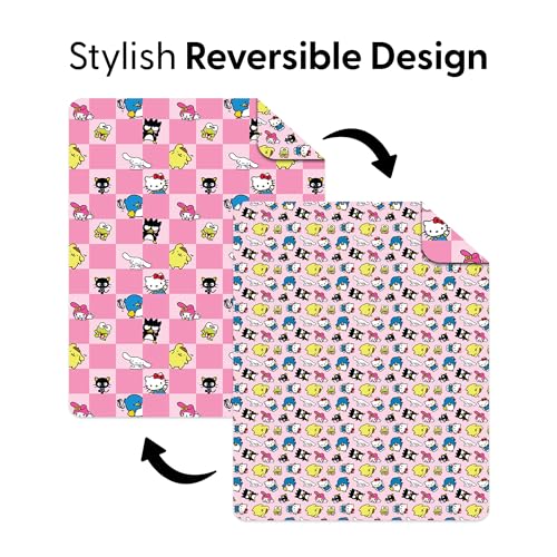 Image of Northwest Hello Kitty & Friends Reversible Quilted Throw, Kawaii Checkered Pattern, Comfy Throw, for Anime Fans, Game Room, Chair or Couch, 60 x 80 Inches